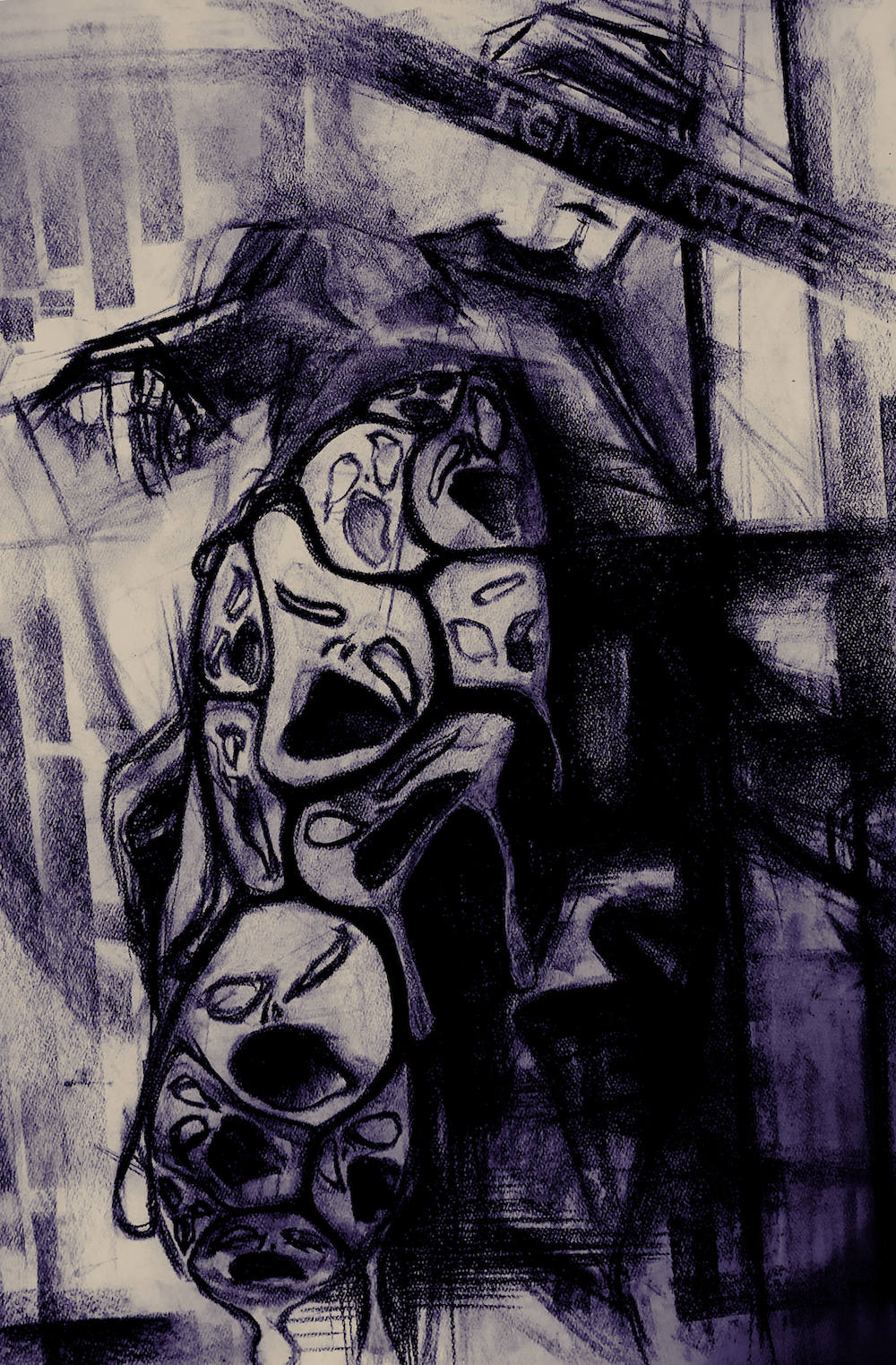 <i>Hustle Culture</i><br>every now and then, stop, and take a look under your feet.<br>charcoal