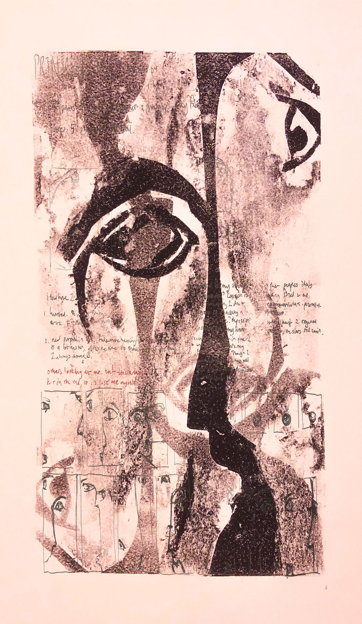 <i>Self-conscious</i><br>of myself, my thought processes, and myself.<br>foam print, pen, Photoshop